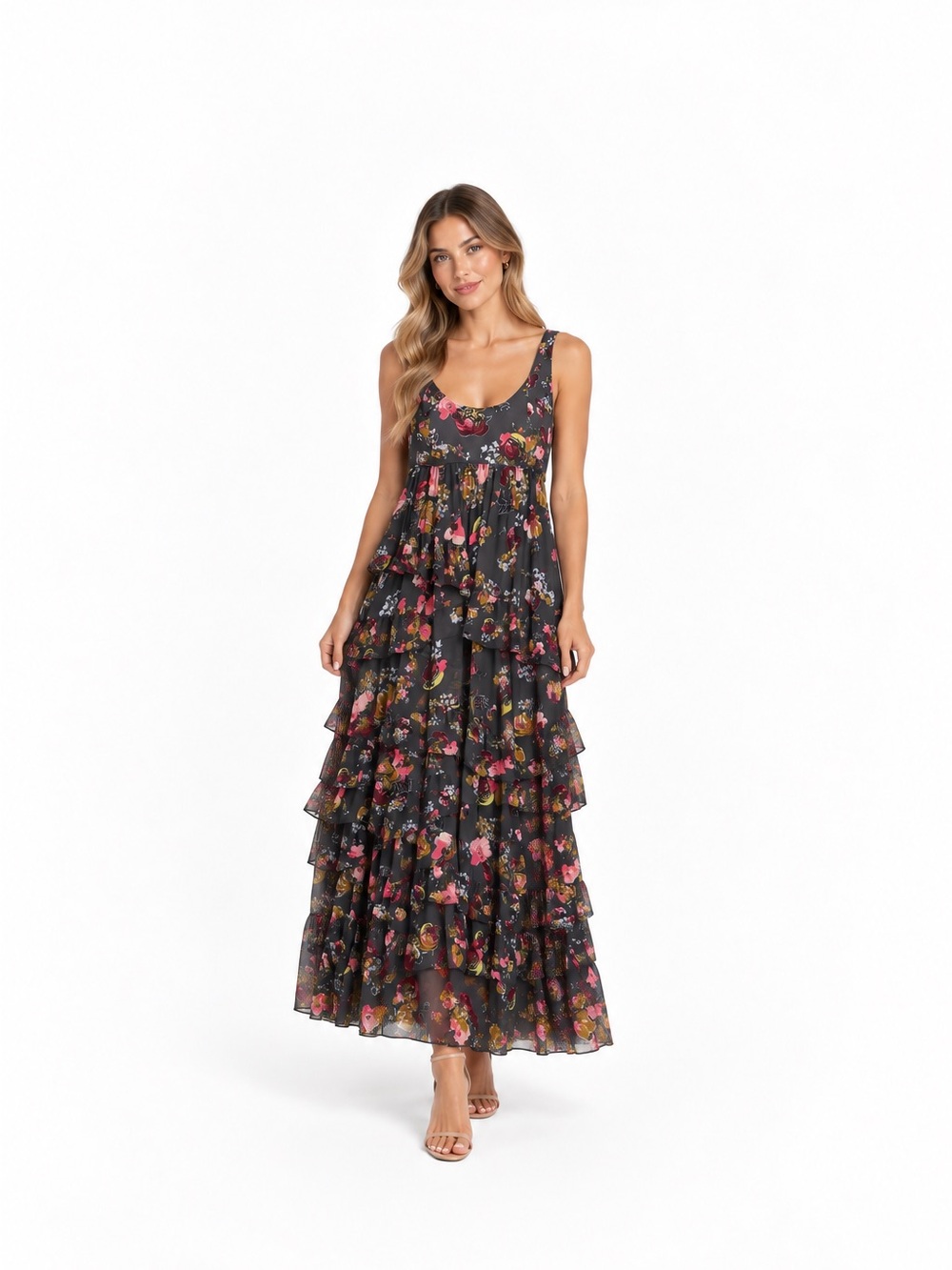Cinq à Sept Alanis Floral Tiered Maxi Dress – Graphite Multi | Size 0 | NWT